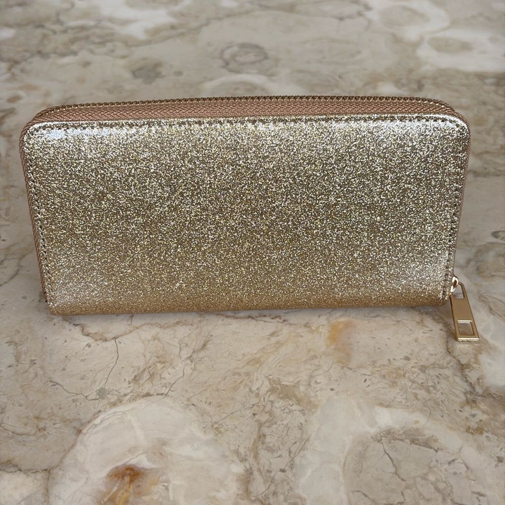 NEW Glittery Gold Continental Zip-Around Wallet